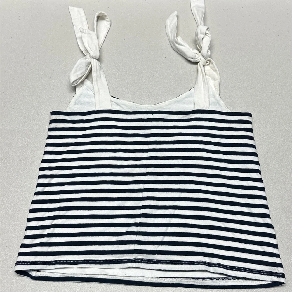 J. Crew Navy and White Striped Tie-Shoulder Tank